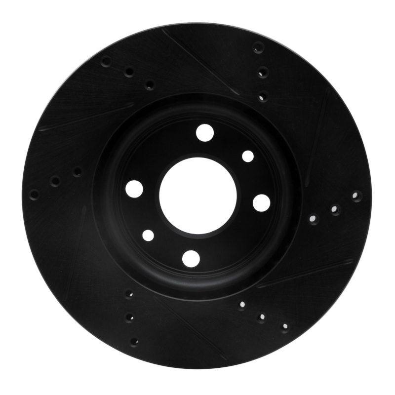 Dodge Vislon Brake Rotor (1) - Front Left - R1 Concepts - Drilled & Slotted - Black - `09-`19